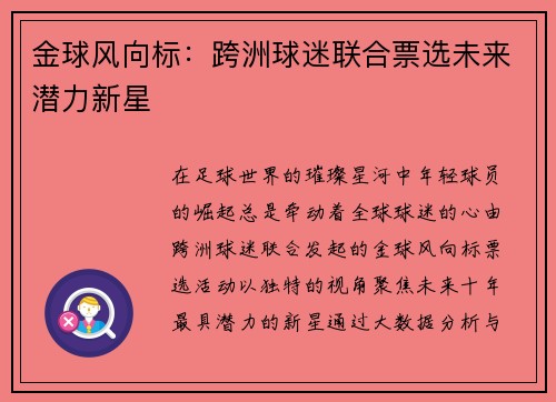 金球风向标：跨洲球迷联合票选未来潜力新星